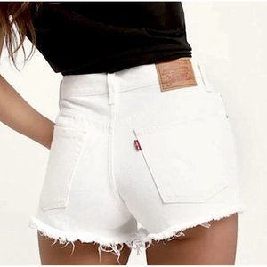 Levi’s 501 Premium Womens White Cut Off Denim Shorts Size 28 Hidden Button Fly